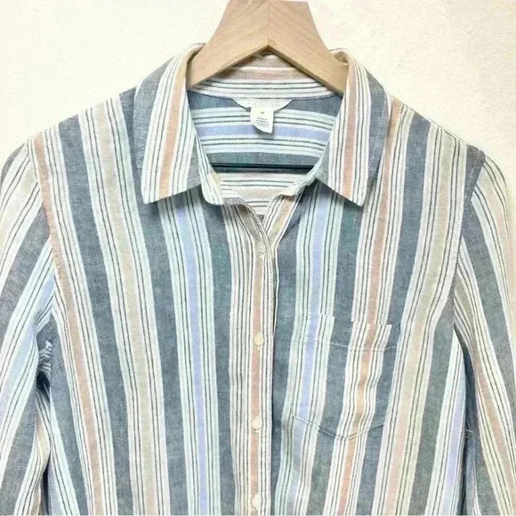 NWT Caslon Women’s Linen Blend Button-Up Striped Nordstrom Shirt Size X-Small - Picture 4 of 12